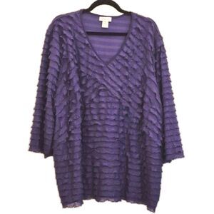 Catherines Maggie Barnes Tunic Top Blouse 3X Purple Tiered Ruffled Sparkles